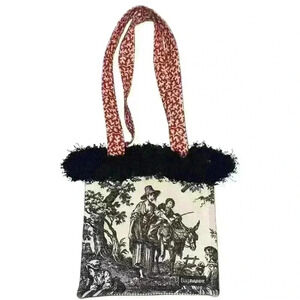 BagDaddy Red And Black Purse, Handbag, Tote With Fringe Vintage Inspired Pattern